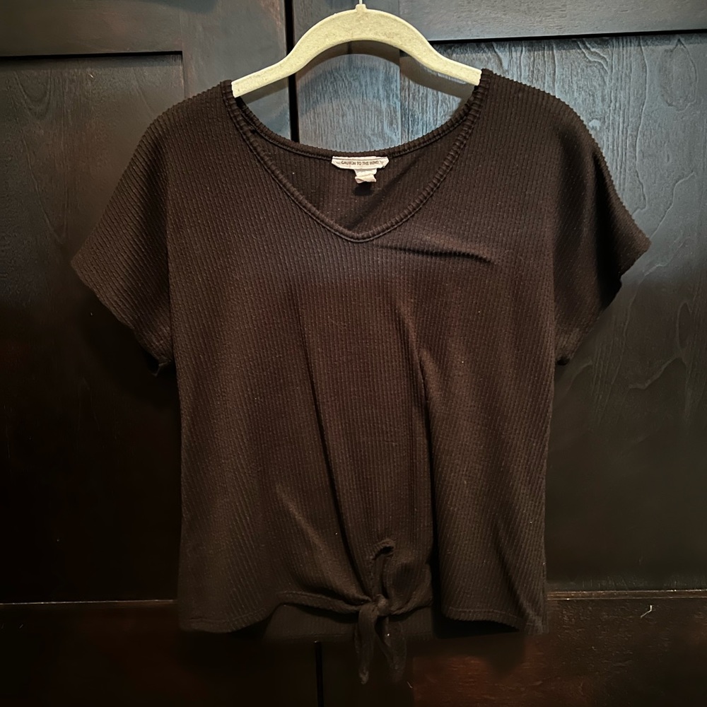 Caution to the Wind black shirt sleeve shirt with tie at the bottom. Size medium